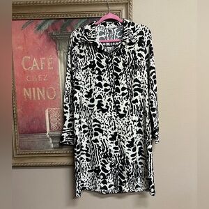 WD NY Black & White Animal Print Button-Up Dress